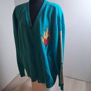 Rebel Minds Don'T Kill MY Vibe Sweater Mens L Teal V-Neck Long Sleeve NWT